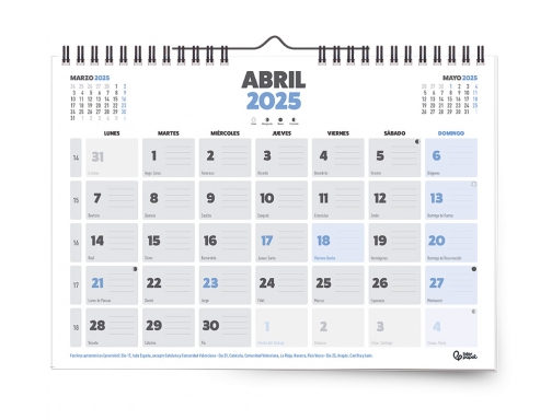 Calendario pared Liderpapel clasico 2025 espiral 44x32 cm papel 128 gr 170630, imagen 3 mini