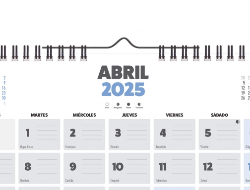 Calendario pared Liderpapel clasico 2025 espiral 44x32 cm papel 128 gr 170630, imagen 4 mini