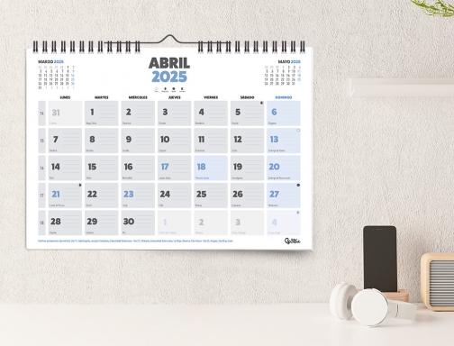 Calendario pared Liderpapel clasico 2025 espiral 44x32 cm papel 128 gr 170630, imagen 5 mini