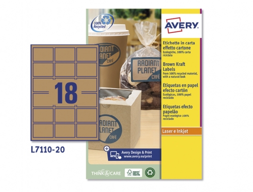 Etiqueta adhesiva Avery kraft efecto carton rectangular 62x42 mm removible para laser L711020, imagen 2 mini