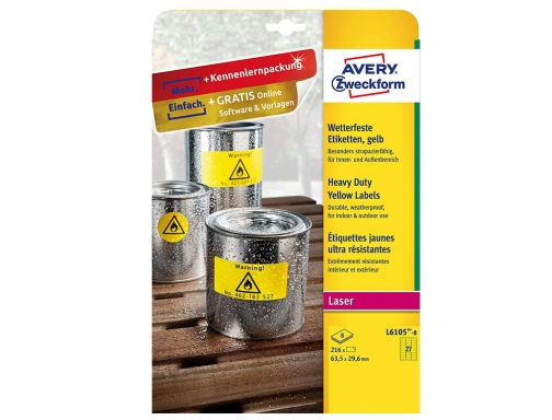 Etiqueta adhesiva Avery poliester amarillo fluorescente 63,5x29,6 mm pack de 8 unidades L61058, imagen 2 mini