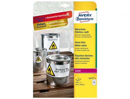 Etiqueta adhesiva resistente Avery poliester blanco 99,1x139 mm para impresora laser pack L47748, imagen 2 mini