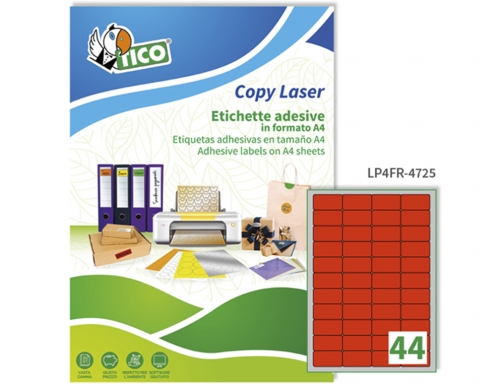 Etiqueta adhesiva tico rojo fl uorescentes permanente fsc laser inkjet fotocopia 47,5x25,5 Avery LP4FR4725, imagen 3 mini