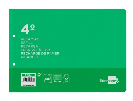 Recambio Liderpapel cuarto apaisado 100 h 2tca08 cuadro 8 mm 2 taladros 08290, imagen 3 mini