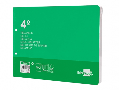 Recambio Liderpapel cuarto apaisado 100 h 2tca08 cuadro 8 mm 2 taladros 08290, imagen 4 mini