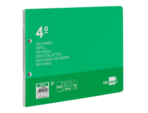 Recambio Liderpapel cuarto apaisado 100 h 2tca08 cuadro 8 mm 2 taladros 08290, imagen 5 mini