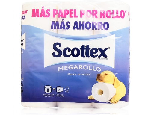 Papel higienico Scottex megarrollo doble largo 2 capas paquete de 6 rollos  96685
