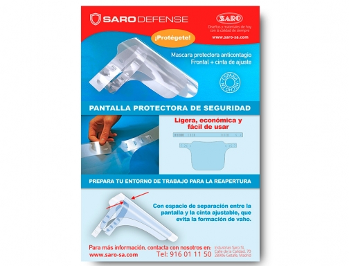 Protector facial transparente glasspack 400 mc cinta ajustable evita vaho medidas 235x330 Saro ANTICOVID, imagen 3 mini